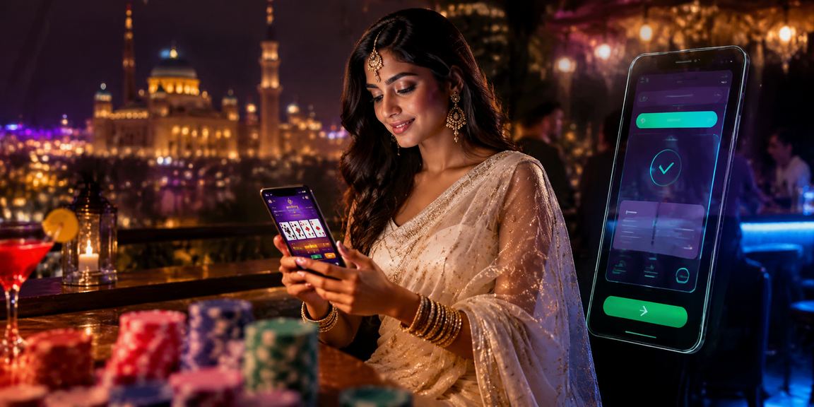 Indian player enjoying online rummy in Lucknow city setting